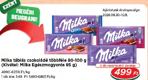 Milka táblás csokoládé többféle 80-100 g (Kivétel: Milka Egészmogyorós 95 g)