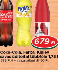 Coca-Cola, Fanta, Kinley szénsavas üdítőital többféle