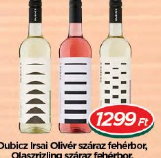 Dubicz Irsi Olivér száraz fehérbor, Olaszrizling száraz fehérbor, Kékfrankos rozé 0,75 l