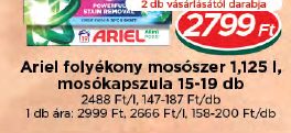 Ariel folyékony mosószer 1,125 l, mosókapszula 15-19 db