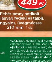 Fehér-arany antikolt műanyag fedelű és talpú, angyalos üvegmécses