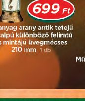 Műanyag arany antik tetőjű és talpú különböző feliratú és mintájú üvegmécses
