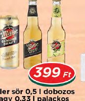 Miller sör 0,5 l dobozos vagy 0,33 l palackos