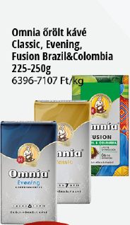 Omnia őrölt kávé Classic, Evening, Fusion Brazil&Colombia