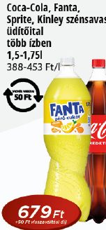 Coca-Cola, Fanta,
Sprite, Kinley szénsavas
üdítőkkel