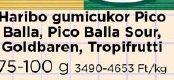 Haribo gumicukor Pico Balla, Pico Balla Sour, Goldbaren, Tropifrutti