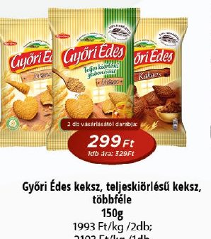 Győri Édes keksz, teljeskiőrlésű keksz, többféle