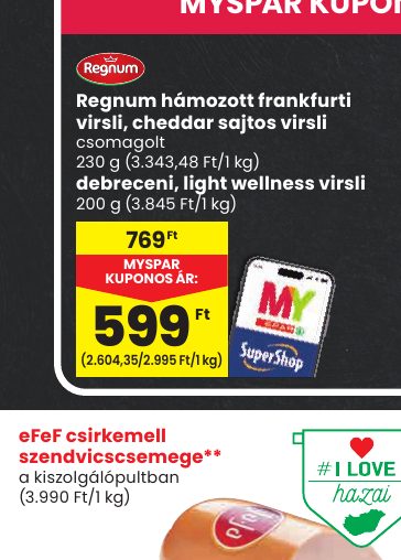 Regnum hámozott frankfurti virsli, cheddar sajtos virsli