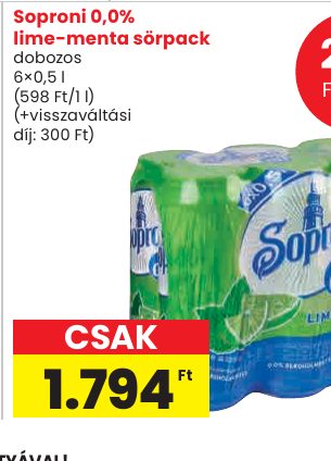 Soproni 0,0% lime-menta sörpack