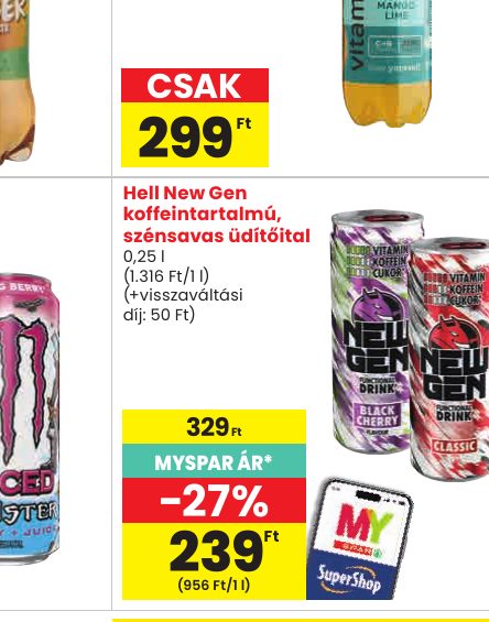 Hell New Gen koffeintartalmú, szénsavas üdítőital