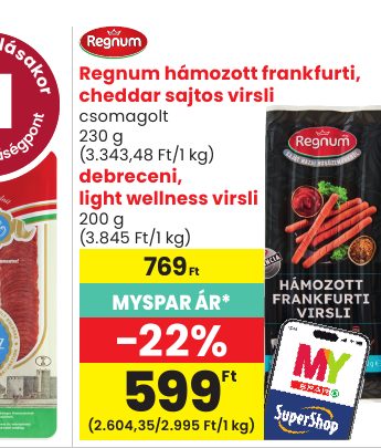 Regnum hámozott frankfurti, cheddar sajtos virsli