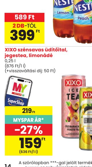 XIXO szénsavas üdítőital, jegestea, limonádé