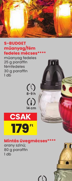 S-BUDGET műanyag/fém fedeles mécses****