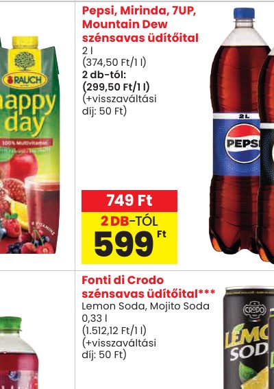 Pepsi, Mirinda, 7UP, Mountain Dew szénsavas üdítőital