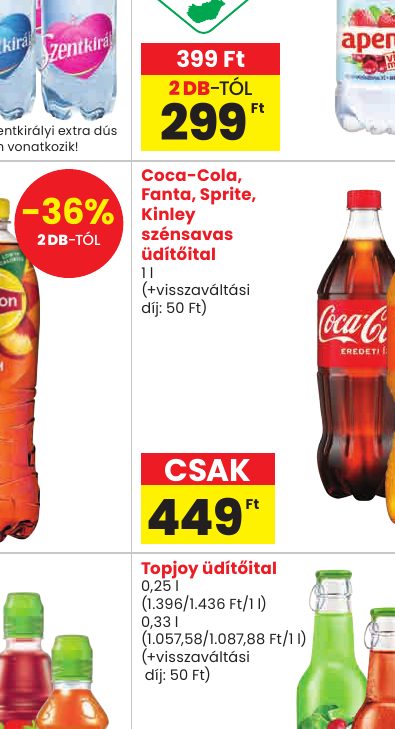 Coca-Cola, Fanta, Sprite, Kinley szénsavas üdítőital