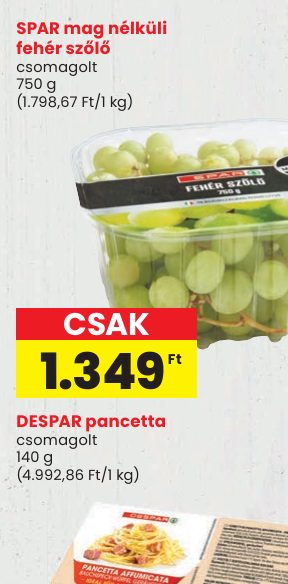 SPAR mag nélküli fehér szőlő