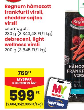 Regnum hámozott frankfurti virsli, cheddar sajtos virsli