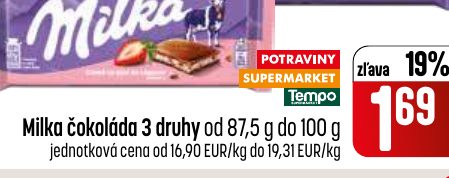 Milka čokoláda 3 druhy od 87,5 g do 100 g