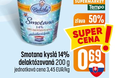 Smotana kyslá 14% delaktózovaná 200 g