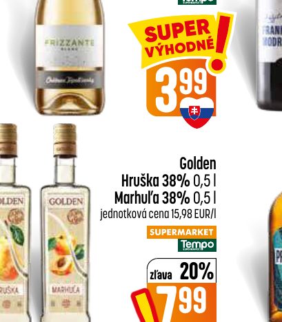 Golden Hruška 38% 0,5 l Marhuľa 38% 0,5 l