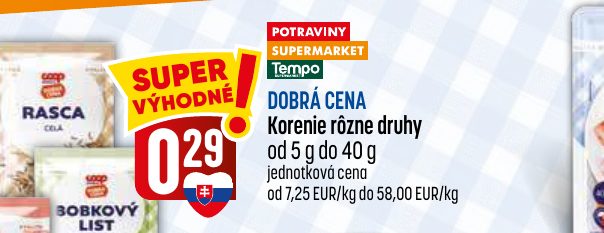 DOBRÁ CENA Korenie rôzne druhy od 5 g do 40 g