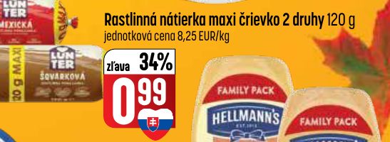 Rastlinná nátierka maxi črievko 2 druhy 120 g