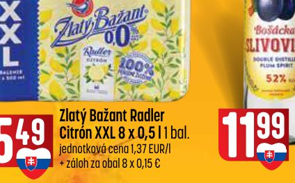 Zlatý Bažant Radler Citrón XXL 8 x 0,5 l 1 bal.