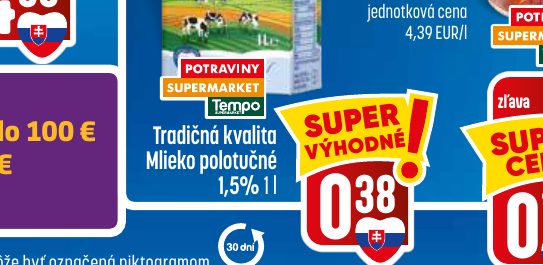 Mlieko polotučné 1,5% 1 l