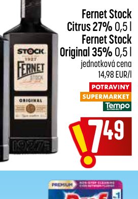 Fernet Stock Citrus 27% 0,5 l Fernet Stock Original 35% 0,5 l