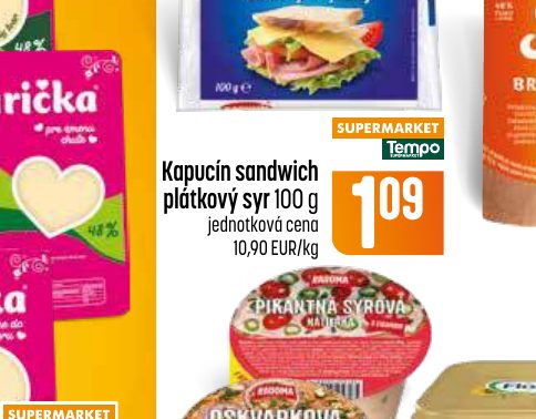 Kapucín sandwich plátkový syr 100 g