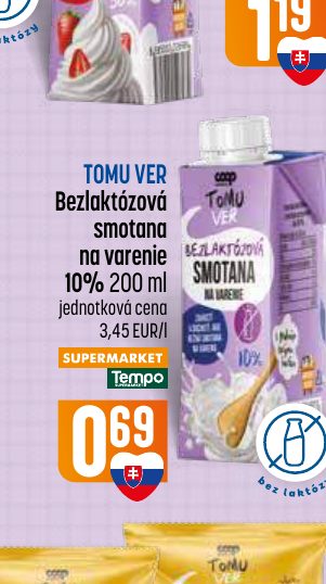 TOMU VER Bezlaktózová smotana na varenie 10% 200 ml