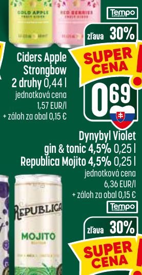 Dynybyl Violet gin & tonic 4,5% 0,25 l Republica Mojito 4,5% 0,25 l