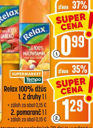 Relax 100% džús 1. 2 druhy 1 l