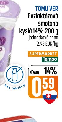 TOMU VER Bezlaktózová smotana kyslá 14% 200 g
