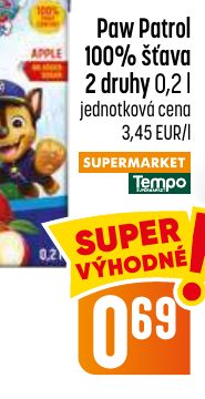 Paw Patrol 100% šťava 2 druhy 0,2 l