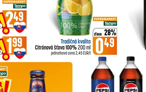 Tradičná kvalita Citrónová šťava 100% 200 ml