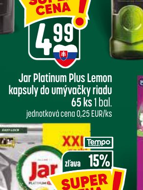 Jar Platinum Plus Lemon kapsuly do umývačky riadu 65 ks 1 bal.