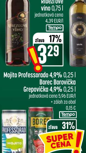Mojito Professorado 4,9% 0,25 l Borec Borovička Grepovička 4,9% 0,25 l