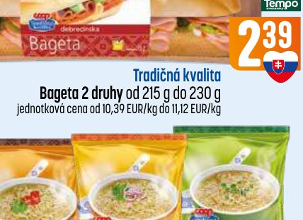 Tradičná kvalita Bageta 2 druhy od 215 g do 230 g