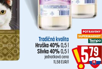 Tradičná kvalita Hruška 40% 0,5 l Slivka 40% 0,5 l