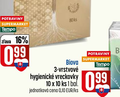 Biova 3-vrstvové hygienické vreckovky 10 x 10 ks 1 bal.